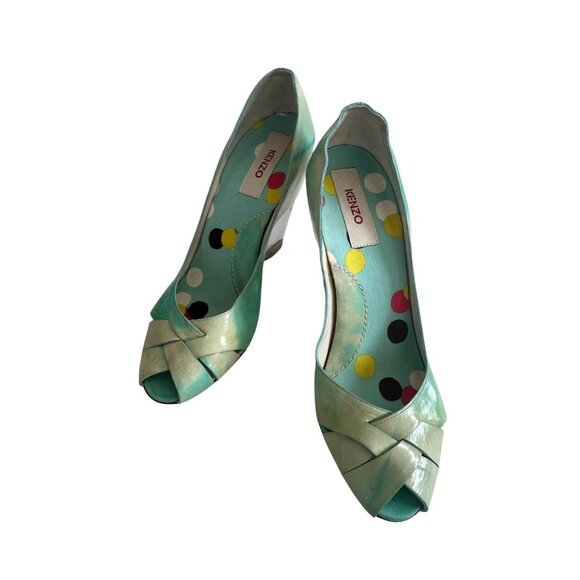 KENZO Blue Ombre Leather Lucite Wedges Size 7 / 37 - Picture 2 of 13